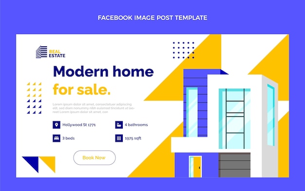 Bezpłatny wektor płaskie geometryczne nieruchomości na facebooku