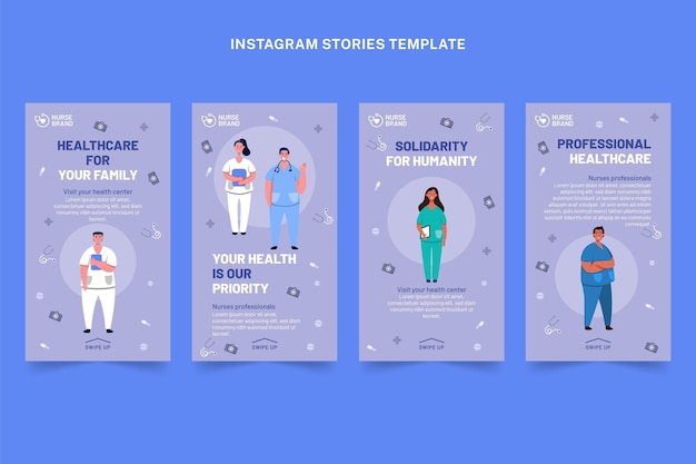 Bezpłatny wektor płaskie historie medyczne na instagramie