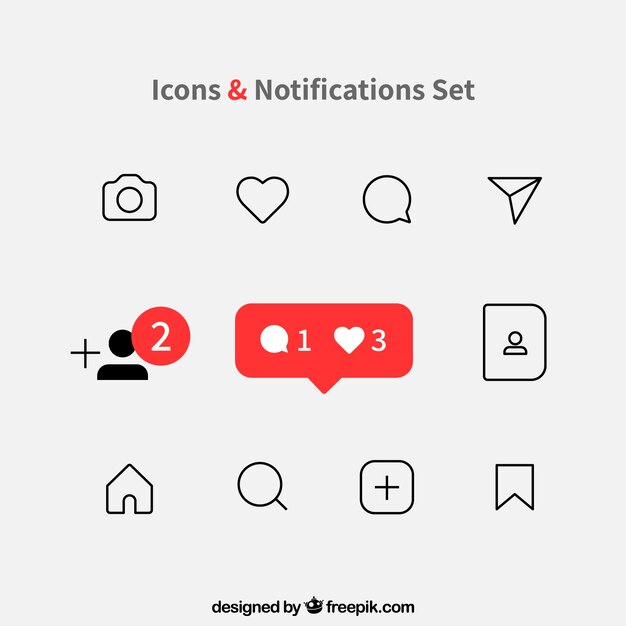 Płaskie ikony i zestaw powiadomień Instagram