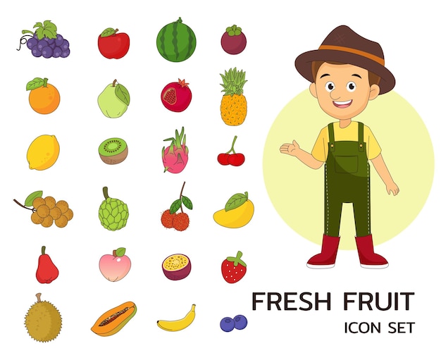 Płaskie ikony koncepcji świeżych owoców