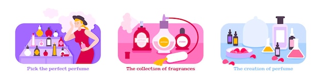 Płaskie ilustracje koncepcji perfum