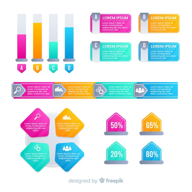 Płaskie Kolorowe Gradientowe Infografiki Elementów