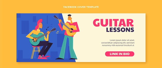 Bezpłatny wektor płaskie lekcje gry na gitarze szablon okładki mediów społecznościowych