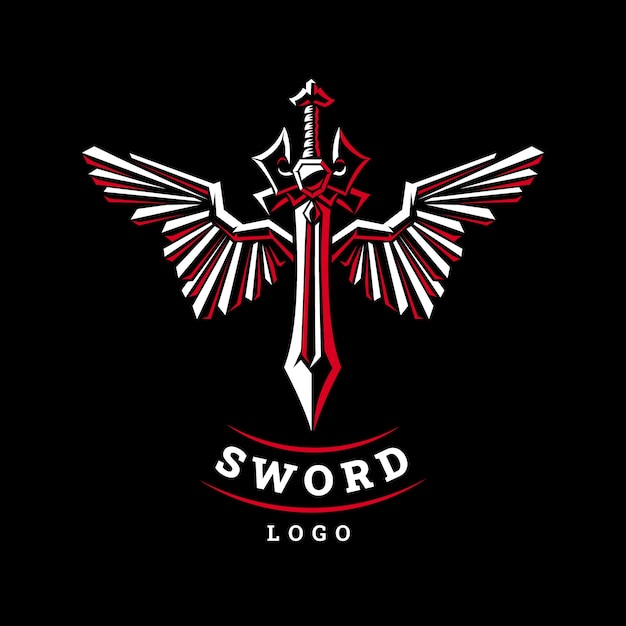 Bezpłatny wektor płaskie logo skrzydła miecza