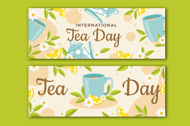 Bezpłatny wektor płaskie międzynarodowe opakowanie poziomych banerów na dzień herbaty