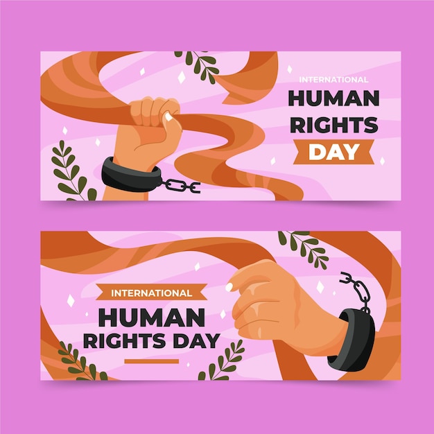 Bezpłatny wektor płaskie międzynarodowego dnia praw człowieka poziome banery z skutymi łańcuszkami rękami