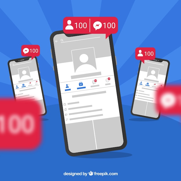 Bezpłatny wektor płaskie mobilne z powiadomieniami na facebooku