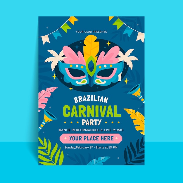 Bezpłatny wektor płaskie pionowe szablony plakatów dla brazylijskiego karnawału