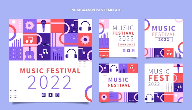 Bezpłatny wektor płaskie posty na festiwalu muzycznym na instagramie