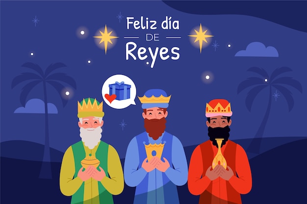 Bezpłatny wektor płaskie reyes magos w tle