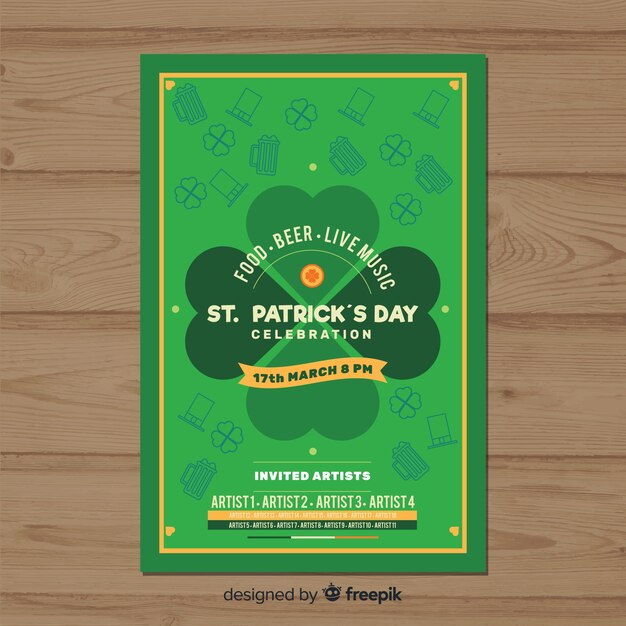 Płaskie Shamrock St Patrick Dzień Party Plakat