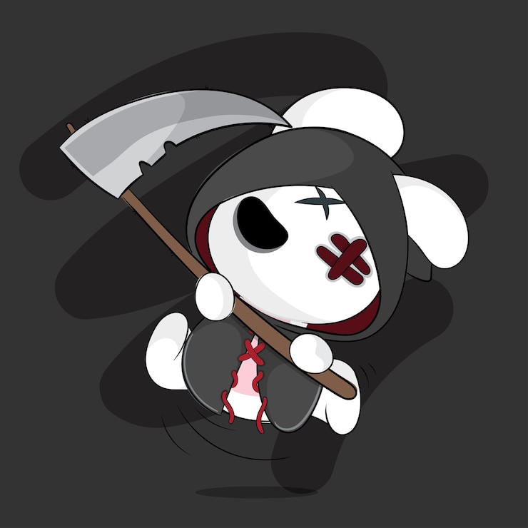 Bezpłatny plik Wektor płaskie słodkie zwierzę mały króliczek voodoo halloween ilustracja dla dzieci. słodka postać halloween
