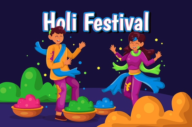 Bezpłatny wektor płaskie szczegółowe ludzie świętują ilustrację festiwalu holi