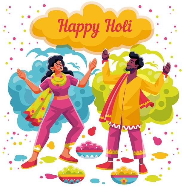 Płaskie szczegółowe ludzie świętujący festiwal holi