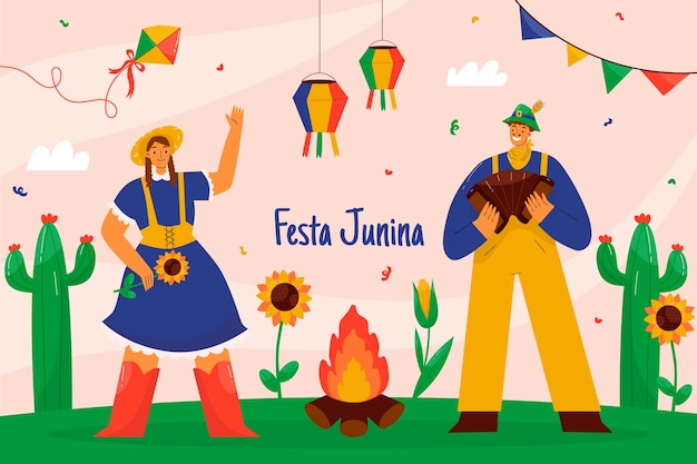 Bezpłatny wektor płaskie tło dla brazylijskich uroczystości festas juninas
