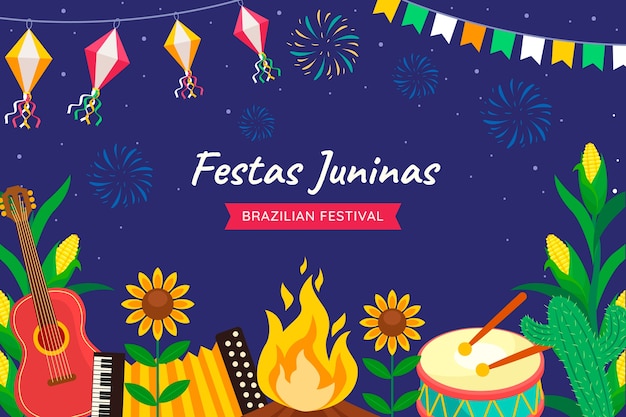 Bezpłatny wektor płaskie tło dla brazylijskiej uroczystości festas juninas