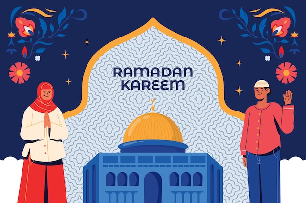 Płaskie Tło Dla Islamskich Uroczystości Ramadanu.