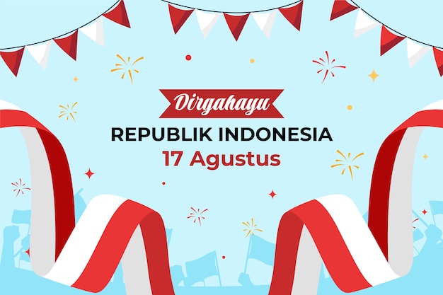 Bezpłatny wektor płaskie tło dla obchodów dnia niepodległości w indonezji