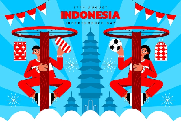 Bezpłatny wektor płaskie tło dnia niepodległości w indonezji