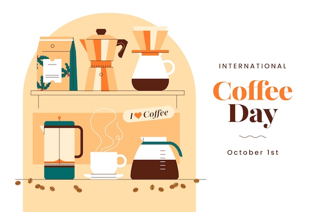Płaskie Tło Do Obchodów Międzynarodowego Dnia Kawy