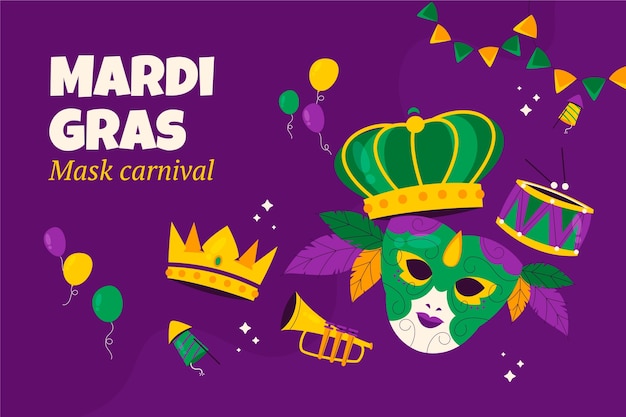 Bezpłatny wektor płaskie tło festiwalu mardi gras