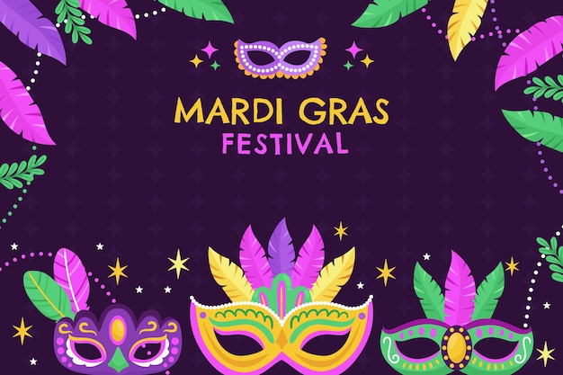 Bezpłatny wektor płaskie tło festiwalu mardi gras