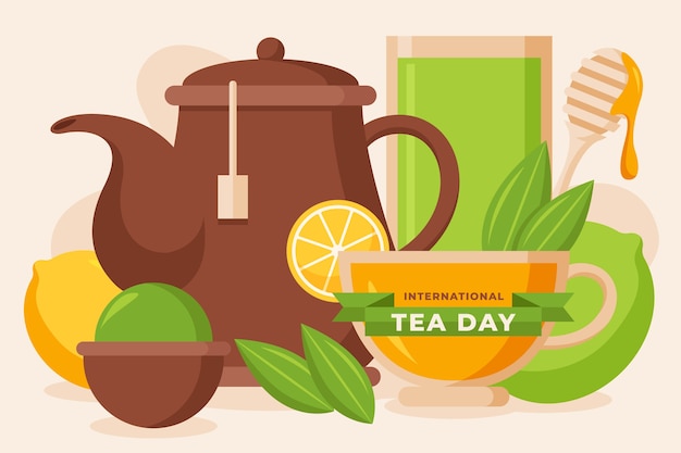 Bezpłatny wektor płaskie tło międzynarodowego dnia herbaty