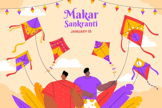 Płaskie Tło Na Festiwal Makar Sankranti