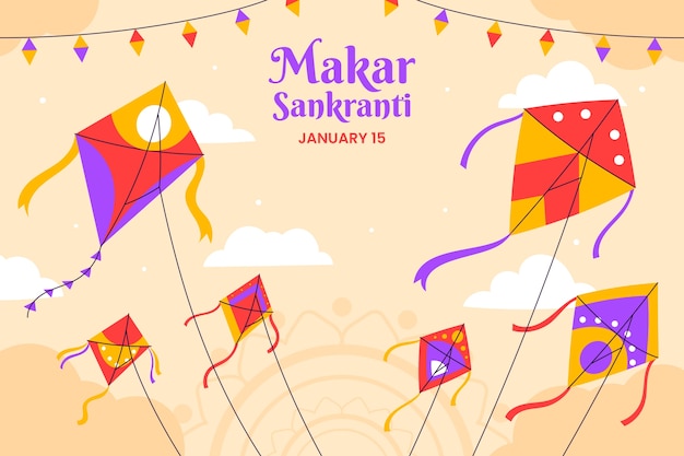 Płaskie Tło Na Festiwal Makar Sankranti