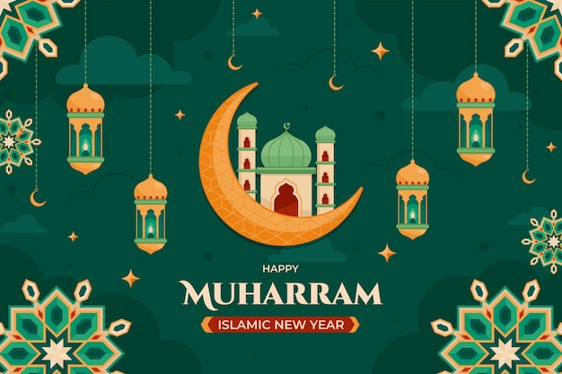 Płaskie Tło Na Obchody Islamskiego Nowego Roku