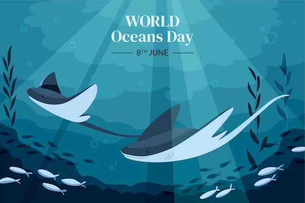 Płaskie Tło Na Obchody światowego Dnia Oceanów
