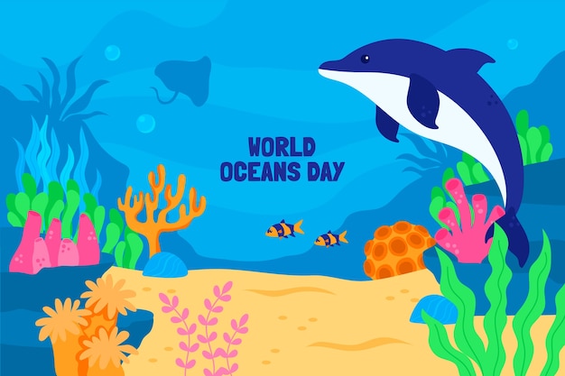 Płaskie tło na obchody światowego dnia oceanów