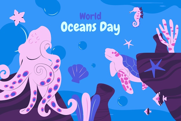 Bezpłatny wektor płaskie tło na obchody światowego dnia oceanów