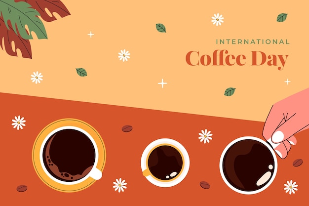 Bezpłatny wektor płaskie tło na świętowanie międzynarodowego dnia kawy