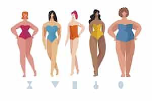 Bezpłatny wektor płaskie typy kształtów kobiecego ciała