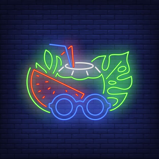 Plaża koktajl i okulary neon znak.