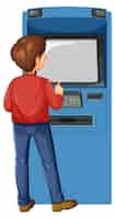 Bezpłatny wektor plecy mężczyzny wypłacają pieniądze z bankomatu
