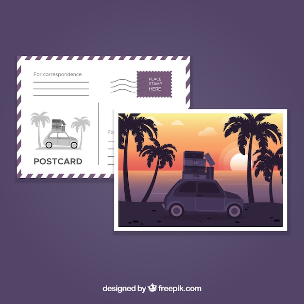 Pocztówka Podróży Z Samochodem Na Plaży