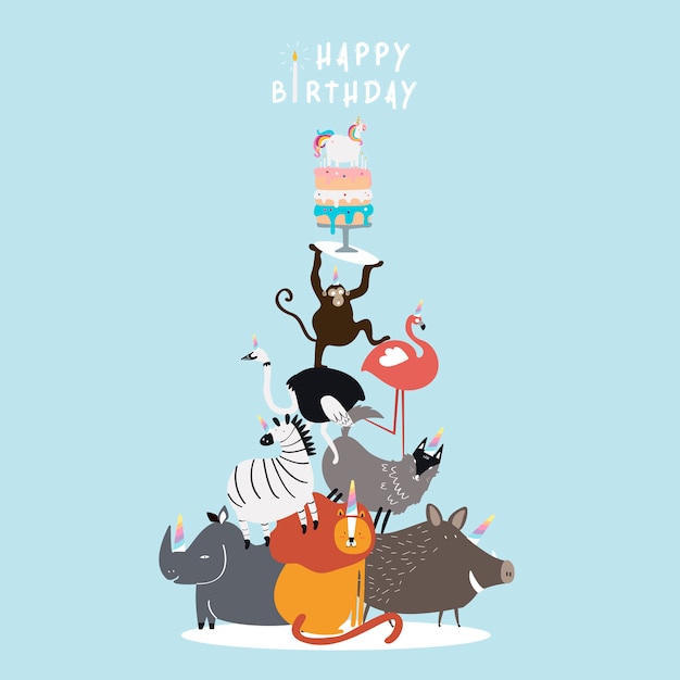 Bezpłatny wektor pocztówka urodziny zwierząt tematyce wektorowej