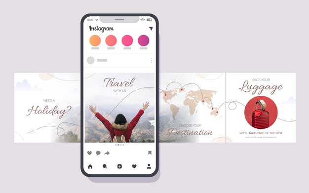 Podróżuj szablony karuzeli instagram