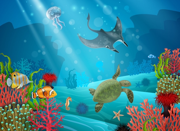 Podwodny krajobraz kreskówki
