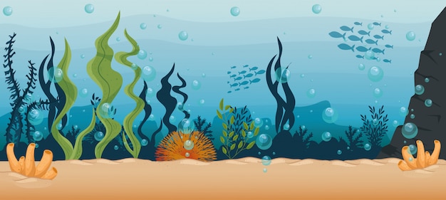 Podwodny tło, podmorska rafa, ocean z morską alg sceną, siedlisko żołnierza piechoty morskiej pojęcie