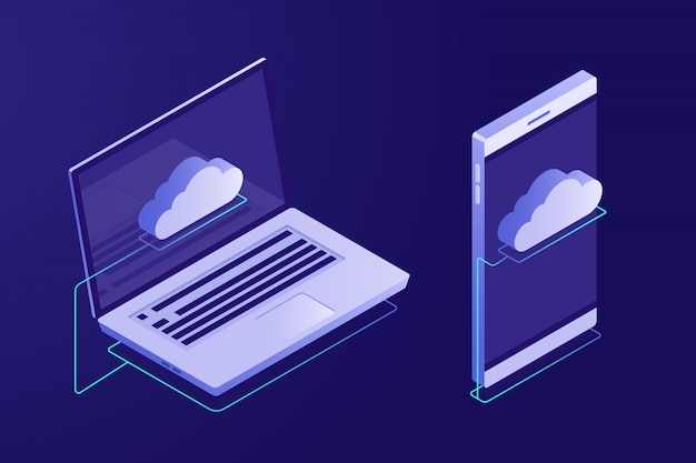Bezpłatny wektor pojęcie cloud computing. urządzenia podłączone do chmury.