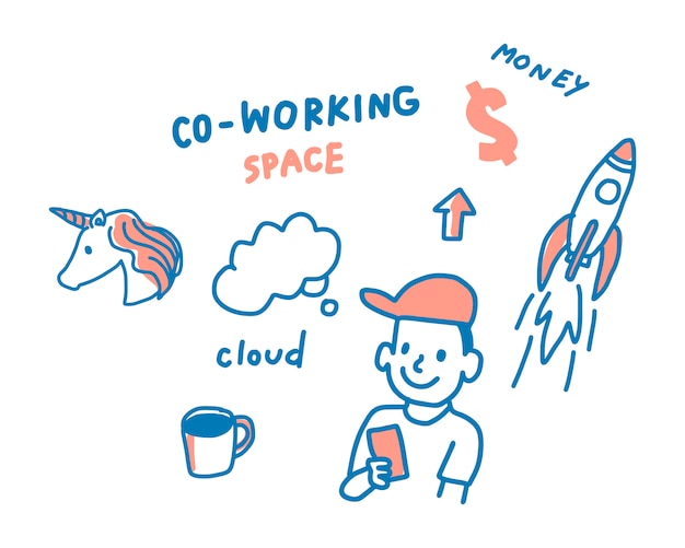 Pojęcie Coworking Interliniuje Ilustrację