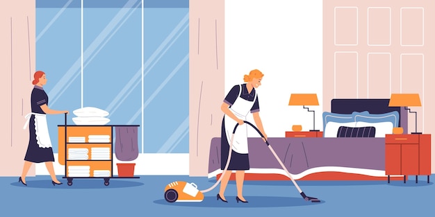 Bezpłatny wektor pokój hotelowy sprzątanie tło z symbolami usług ilustracji wektorowych płaski
