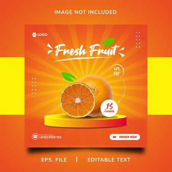 Pomarańczowy plakat owocowy sprzedaż promocja w mediach społecznościowych i baner na instagramie projekt szablonu posta plakatu