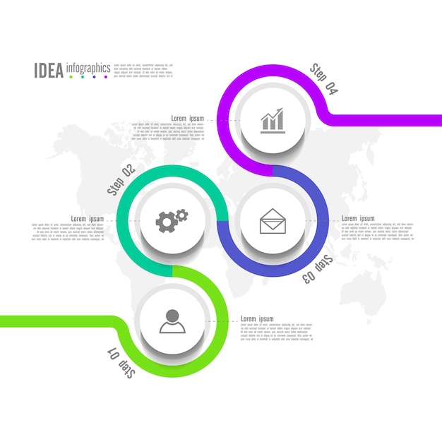 Pomysł Biznes Infografika Streszczenie Tło Szablon Koło Kolorowe Z Czterema Krokami Premium Wektorów