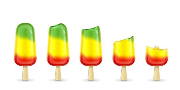 Bezpłatny wektor popsicle owocowe z ukąszeniami kolorowych lodów