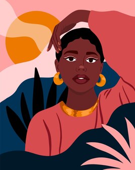 Portret młodej kobiety afroamerykańskiej modny styl płaski czarna silna dziewczyna ilustracja wektorowa