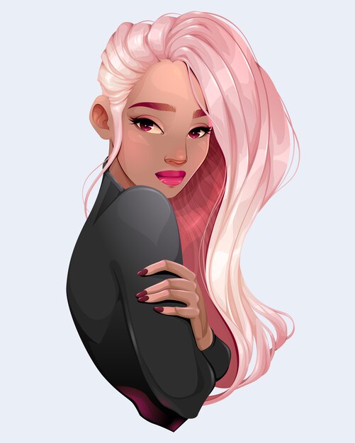 Portret pięknej kobiety z różowymi włosami